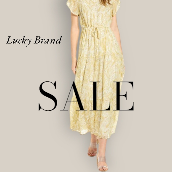 LUCKY BRAND Designer Ariel Yellow Paisley Peasant Tiered Maxi Dress!! NWT!! - Picture 3 of 13